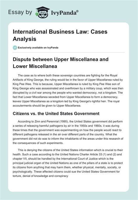 International Business Law: Cases Analysis - 1378 Words | Essay Example