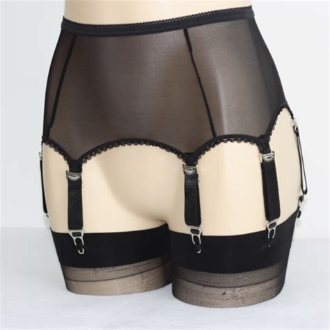 Allacki Sheer Mesh Vintage Garter Belt 6 Straps Suspender Belt Women