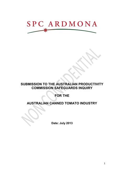 PDF SUBMISSION TO THE AUSTRALIAN PRODUCTIVITY 1 Submission To