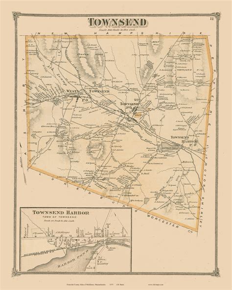 Townsend And Townsend Harbor Massachusetts 1875 Old Town Map Reprint Middlesex Co Old Maps