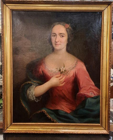 Proantic Huile Sur Toile portrait d Une Dame De Qualité