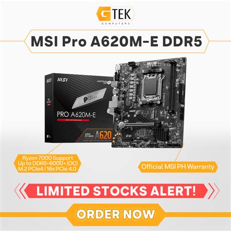 Msi Pro A620m E Pro A620 Matx Am5 Ddr5 Amd Motherboard Shopee Philippines