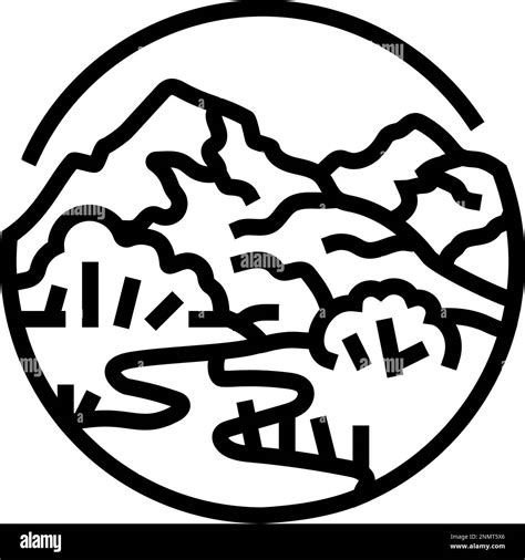 Camp Mountain Landscape Line Icon Vector Illustration Stock Vector