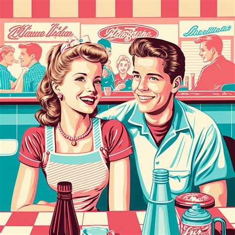 Retro American Diner Print Americana American Diner Girl 50s