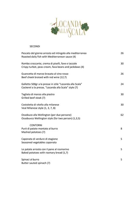 Menu 2024 - Locanda alla Scala em Milão | TheFork
