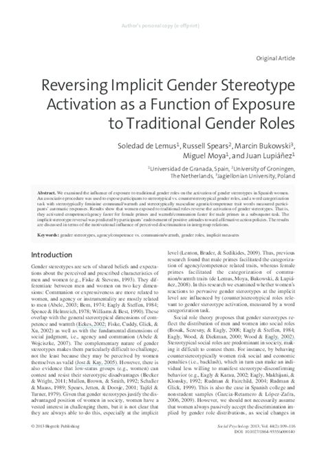 Pdf Reversing Implicit Gender Stereotype Activation As A Function Of Exposure To Traditional