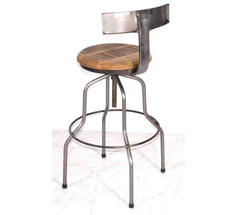 Tabouret De Bar M Tal Et Bois Industriel R Glable Atelier Grey