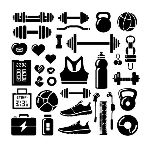 Fitness Element Icon Set Workout Or Exercise Equipment Icons Solid