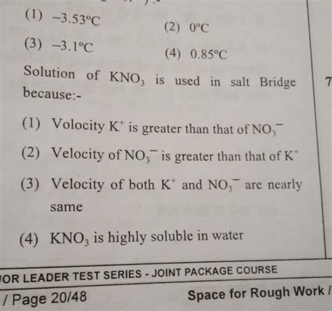 Solution Of KNO3 Is Used In Salt Bridge Because Filo