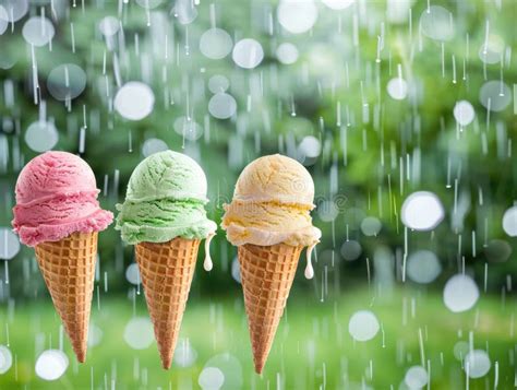 Colorful Ice Cream Cones In Rainy Weather Stock Illustration