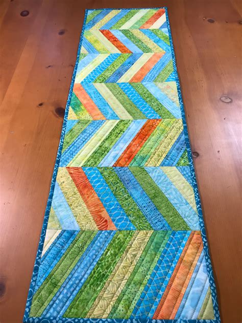 Table Runner Zig Zag Pattern Batik Quilted Handmade Table Etsy