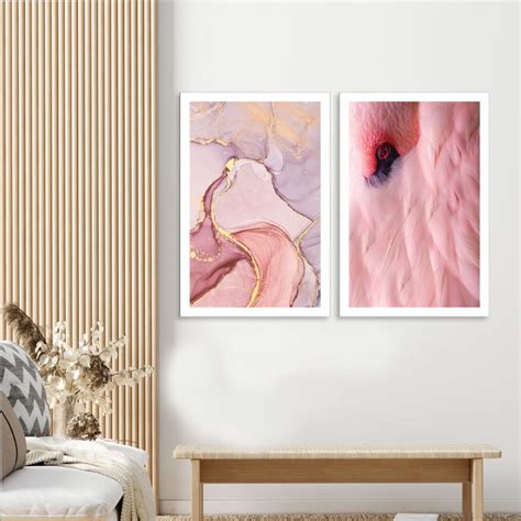 Kit Quadros Decorativos Marmorizado Flamingo No Elo Arte Quadro