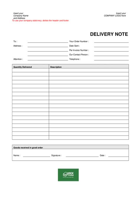 Delivery Note Template In Word And Pdf Formats