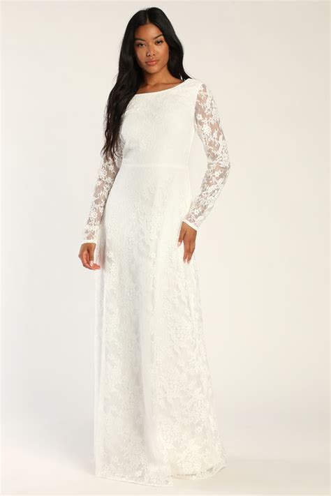 White Lace Bridal Gown Backless White Gown Lace Maxi Dress Lulus