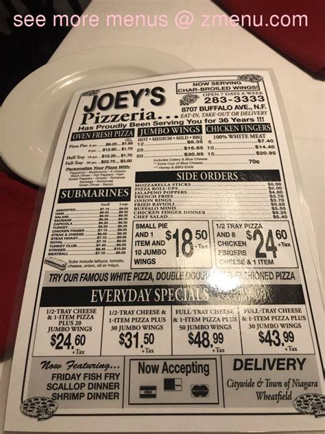 Online Menu Of Joeys Pizzeria Restaurant Niagara Falls New York