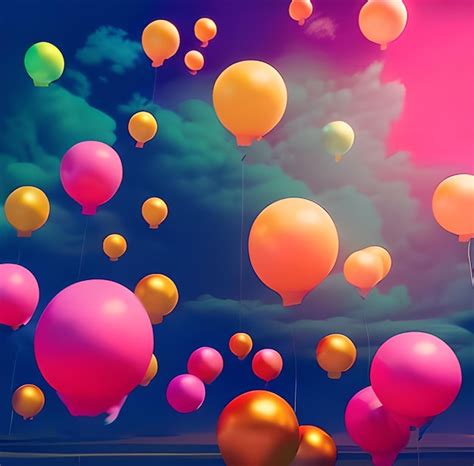 Concepto De Globos Aerostáticos Con Nubes Y Montañas En Estilo De Dibujos Animados Foto De Fondo