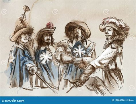 The Three Musketeers An Hand Drawn Illustration Freehand Drawing