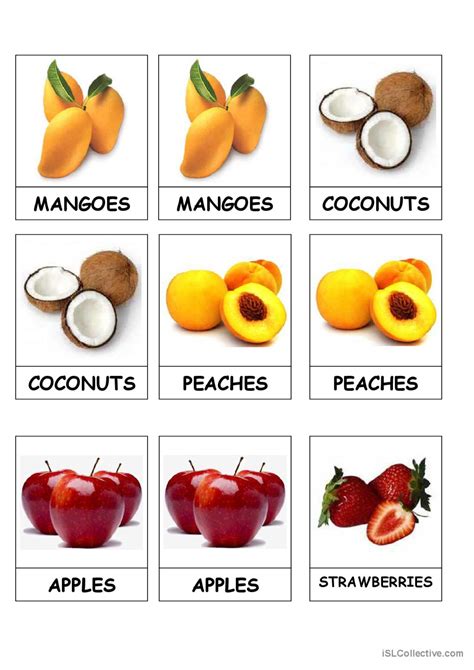 Memory Game Fruit English ESL Worksheets Pdf Doc