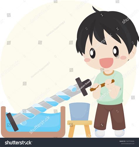 Boy Playing Archimedes Screw Stock Vector (Royalty Free) 1947559606