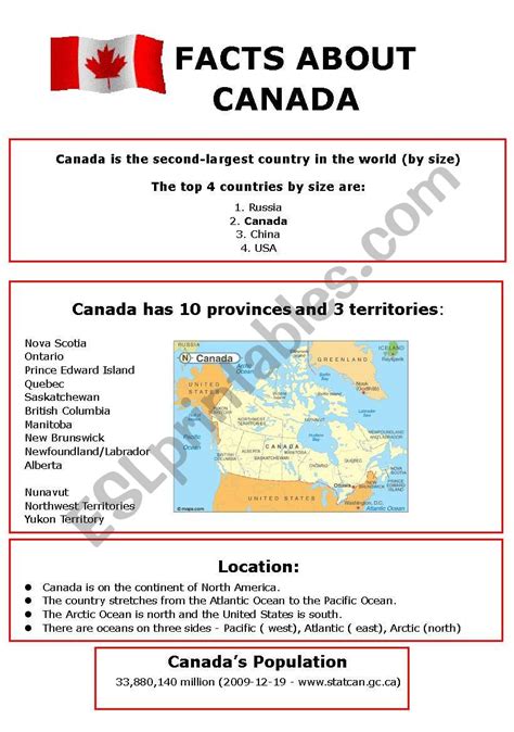 Canada Facts Esl Worksheet By Edegil Edusvetgobgt