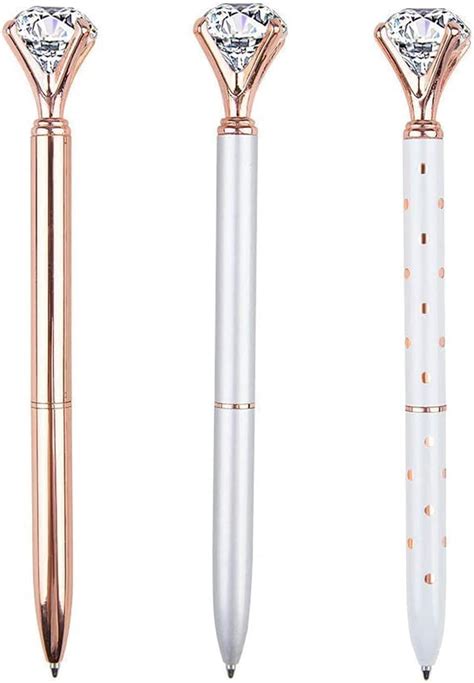 Taicols 3 Pcs Metal Ballpoint Pens Rose Gold Pen With Big Diamond Big