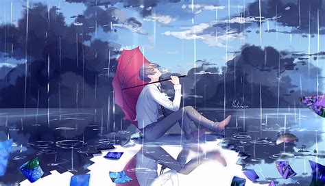 HD wallpaper: comic art, animation, anime boys, umbrella, rain ...