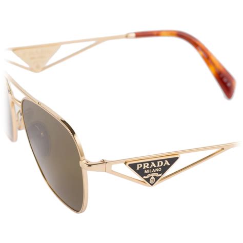 Prada Prada Triangle Logo Pilot Sunglasses Gold Loden Prada