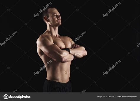 Strong Athletic Man Showes Naked Muscular Body Stock Photo By Milkos