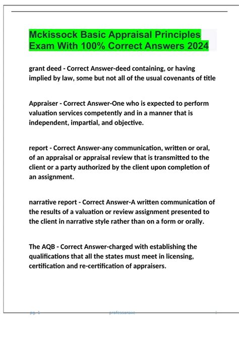 Mckissock Basic Appraisal Principles Exam With Correct Answers