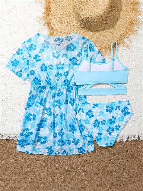 SHEIN Tween Girls Swimwear Set Cute Printed Two Piece Bikini Swimwear Beach Holiday Swimwear