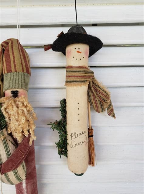 Primitive Christmas Snowman And Santa Ornament Set Primitive Etsy