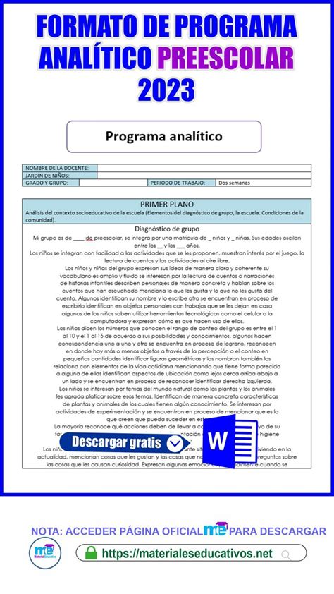 Programa Analítico Preescolar 2023 Preescolar Ruta de mejora