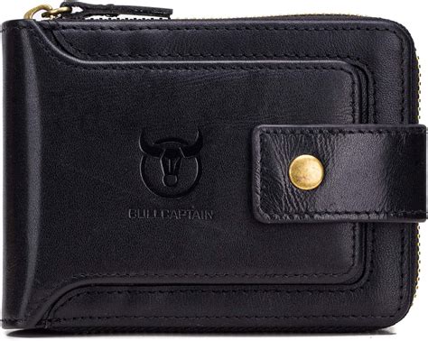 Bullcaptain Men Zipper Around Wallet Genuine Leather Rfid Blocking