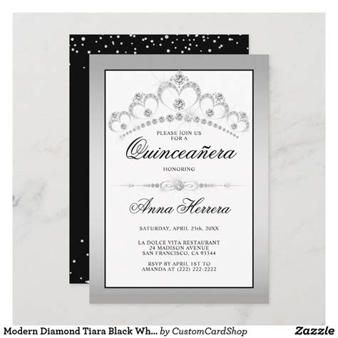 Modern Diamond Tiara Black White QuinceaÑera Invitation Zazzle Quinceanera Invitations