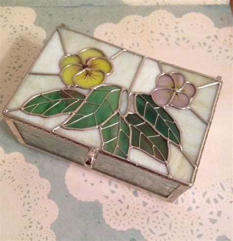 Hand Made Stained Glass Jewelry Stash Box With Pansies Hand Etsy Stained Glass Jewelry