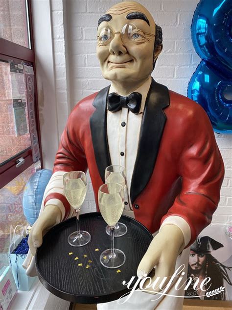 Fiberglass Old Man Butler With Tray Statue Youfine