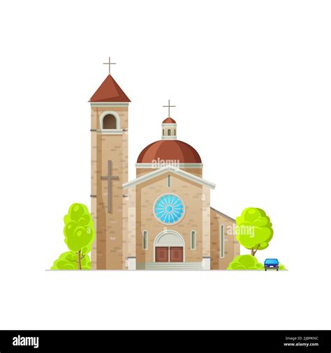 Catholic Church Temple Or Cathedral With Crosses Vector Building Of