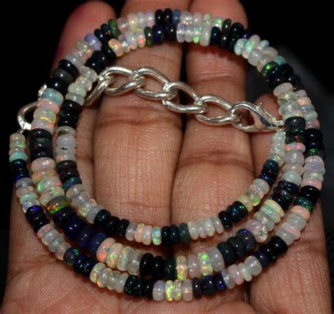 Crt Natural Ethiopian Welo Fire Opal Smoked Opal Beads Necklace