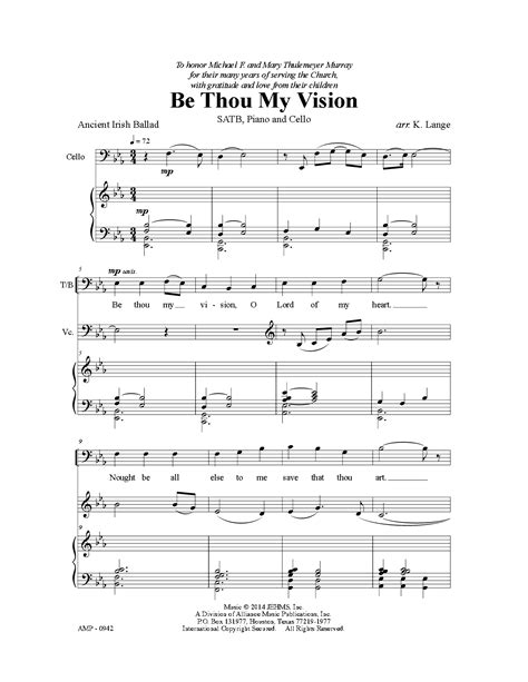 Be Thou My Vision Satb With Cello By Kinle J W Pepper Sheet Music