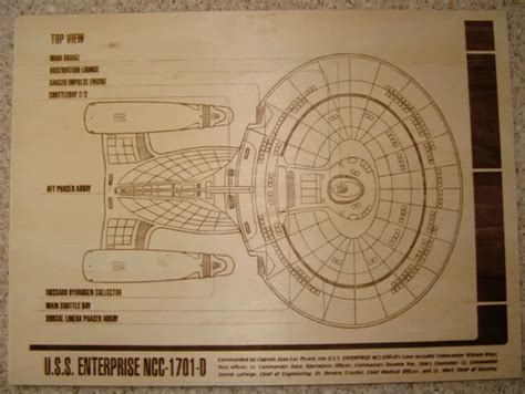 Star Trek Tng Uss Enterprise D Schematic Laser Engraved Wall Art