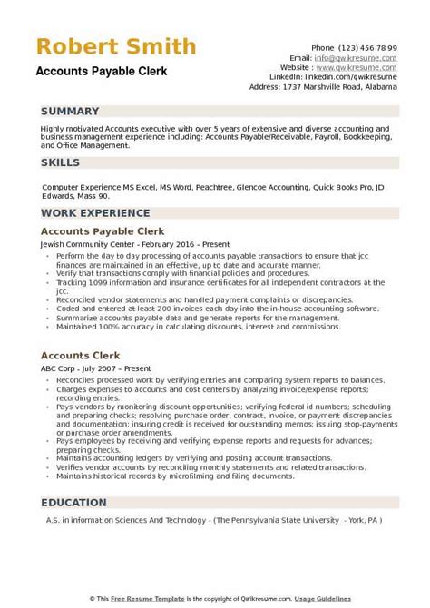 Accounts Payable Clerk Resume Samples Qwikresume