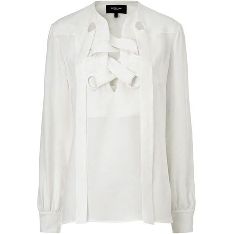 Derek Lam White Silk Lace Up Blouse 830 Liked On Polyvore Featuring