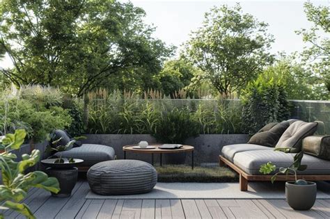 Premium Photo | Contemporary rooftop garden with modern furniture