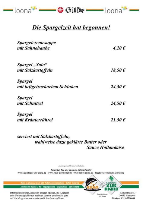 Speisekarte Von Gastst Tte Zur Eiche Ruko Restaurant Hannover