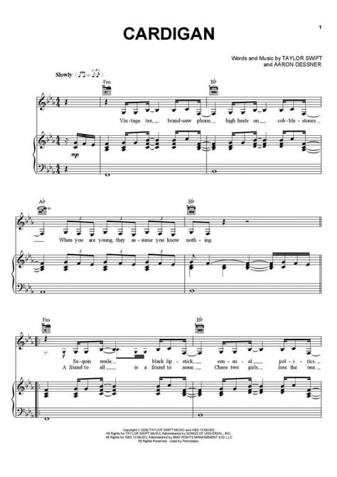 cardigan Piano Sheet Music | OnlinePianist