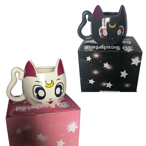 Japanese Sailor Moon Porcelain Cat Luna Ceramic Tea Cup Anime 3D Mug