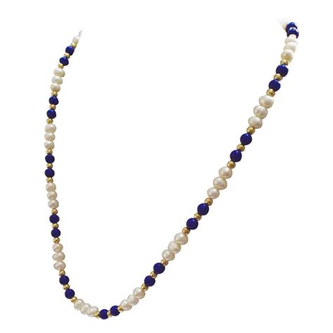 Single Line Real Freshwater Pearl Blue Beads Gold Plated Beads Necklace