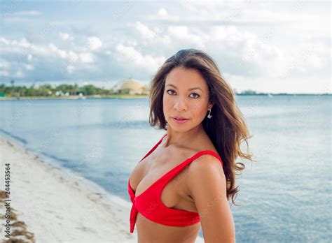 Beautiful Girl On The Beach With Red Bikini In Miami Florida Stock Photo Adobe Stock