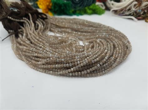 Grey Moonstone Str Lot Laser Faceted Rondelle Loose Gemstone Bead