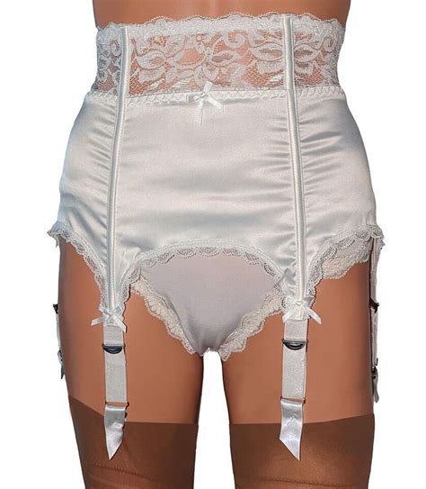 Satin 6 Strap Suspender Belt Waspie With Lace High Waist And Front